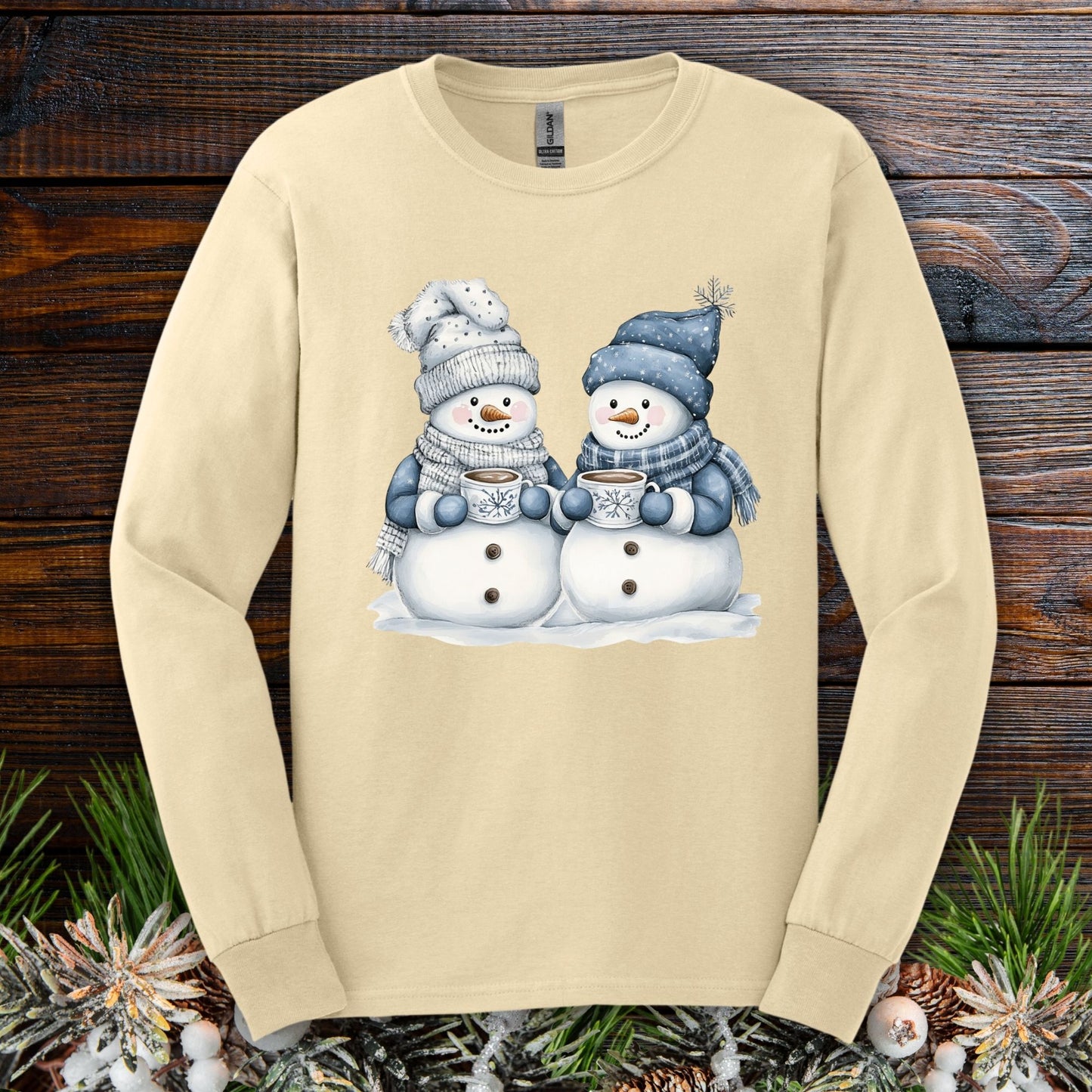 Snow Couple with Hot Chocolate Long Sleeve Tee
