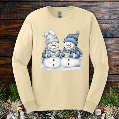 Snow Couple with Hot Chocolate Long Sleeve Tee