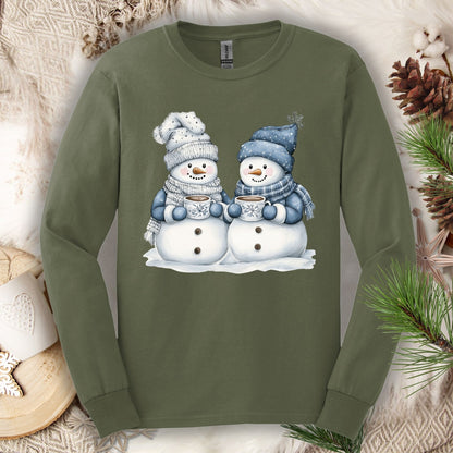 Snow Couple with Hot Chocolate Long Sleeve Tee