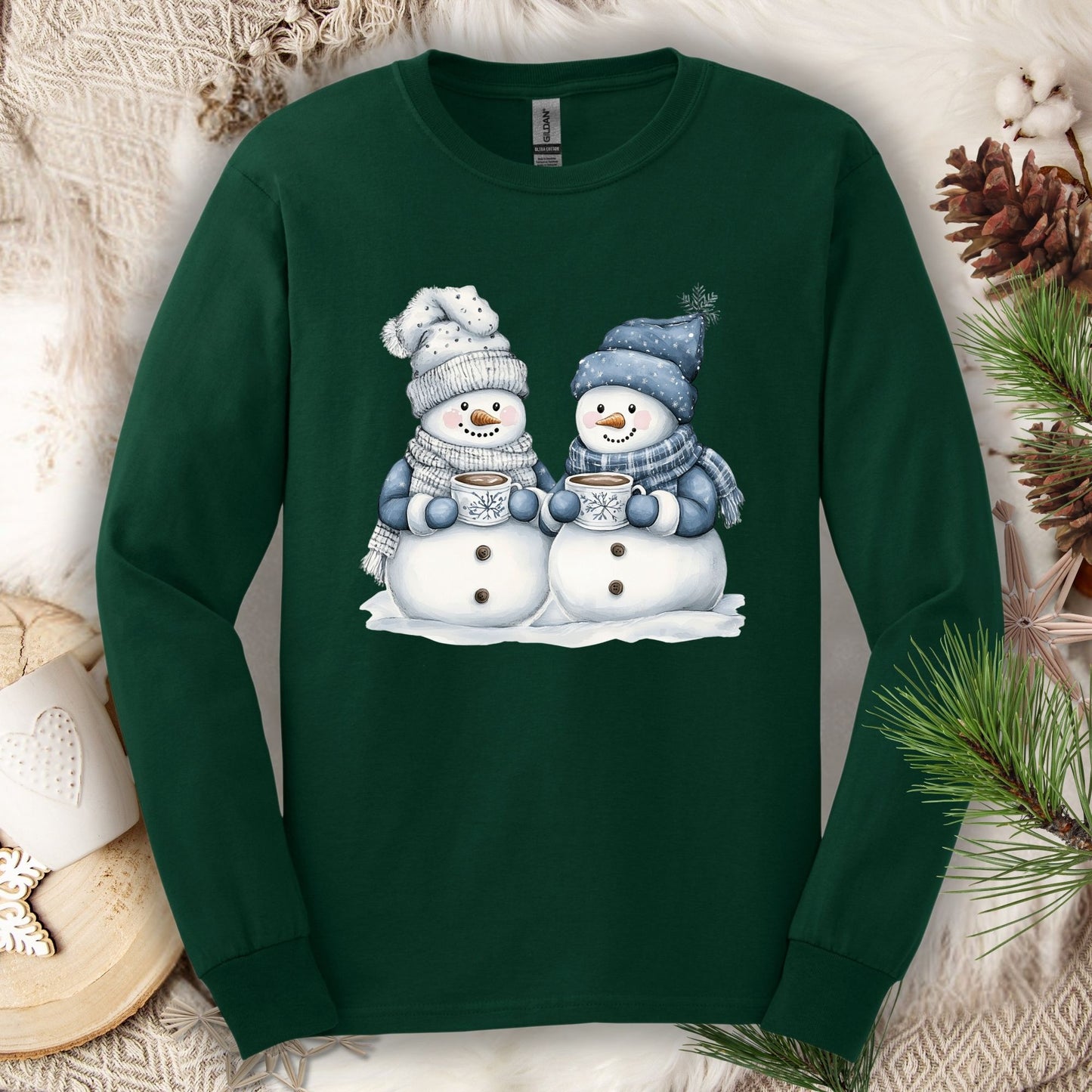 Snow Couple with Hot Chocolate Long Sleeve Tee