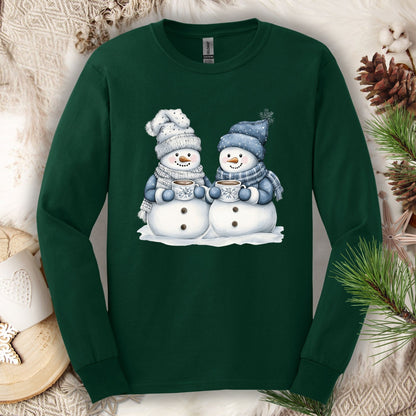 Snow Couple with Hot Chocolate Long Sleeve Tee