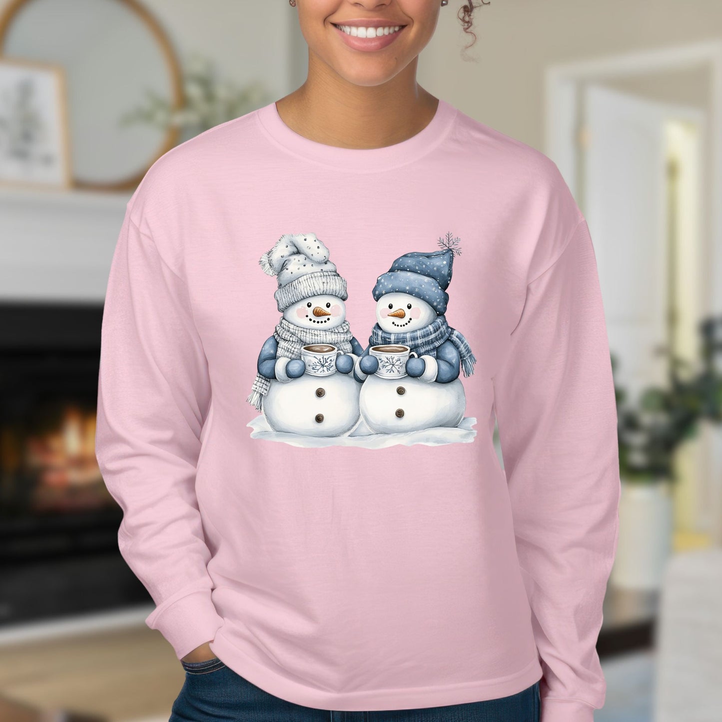 Snow Couple with Hot Chocolate Long Sleeve Tee