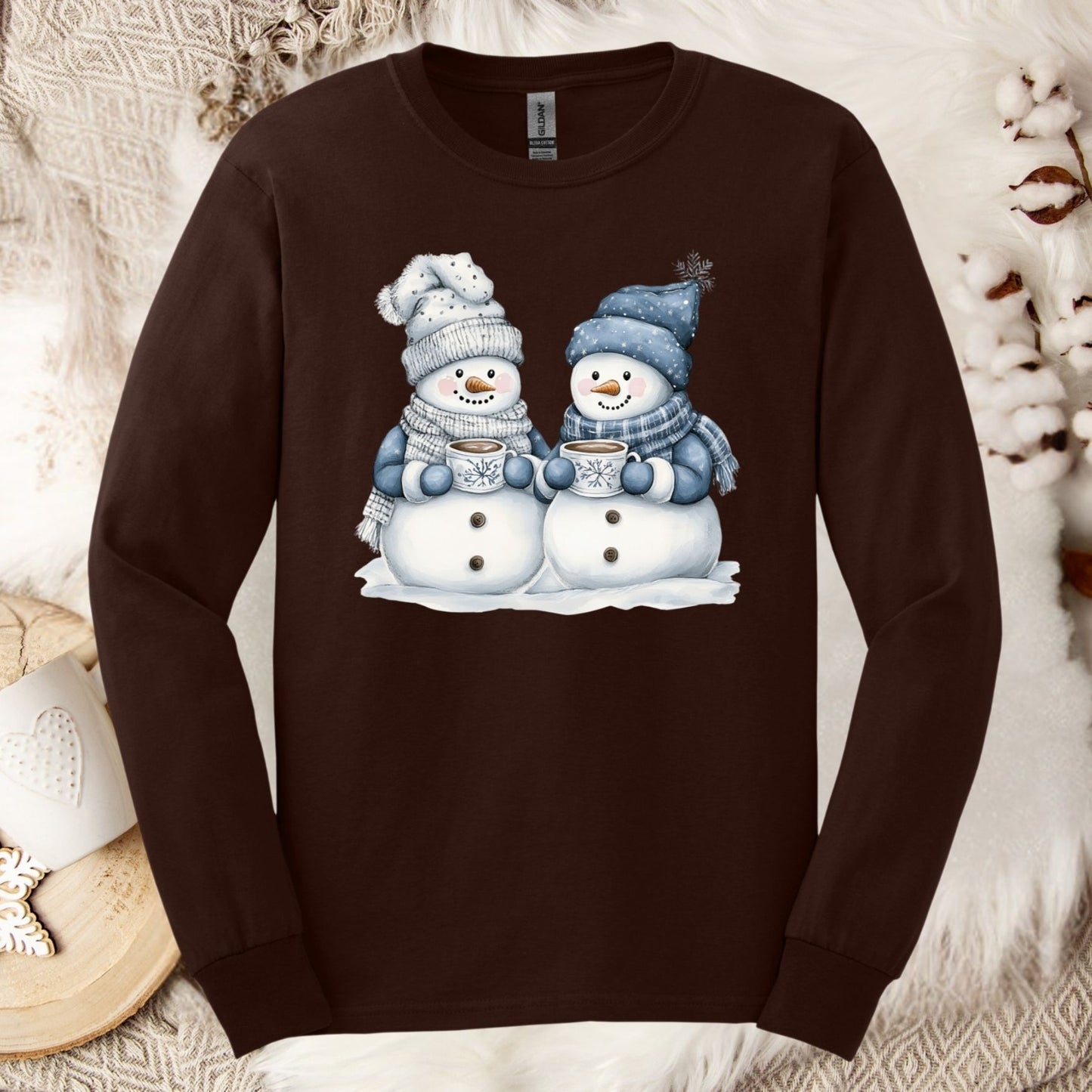 Snow Couple with Hot Chocolate Long Sleeve Tee