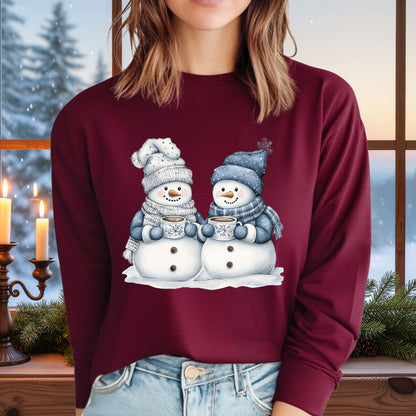 Snow Couple with Hot Chocolate Long Sleeve Tee