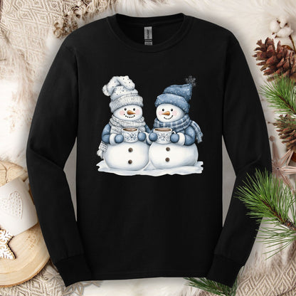 Snow Couple with Hot Chocolate Long Sleeve Tee