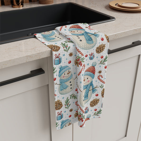 Snowman & Candy Cane Holiday Microfiber Tea Towel