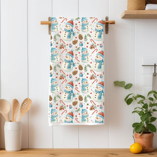 Snowman & Candy Cane Holiday Microfiber Tea Towel