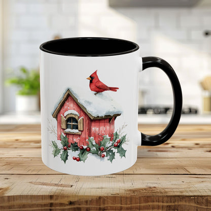 Snowy Christmas Cardinal Birdhouse Mug (11/15oz)