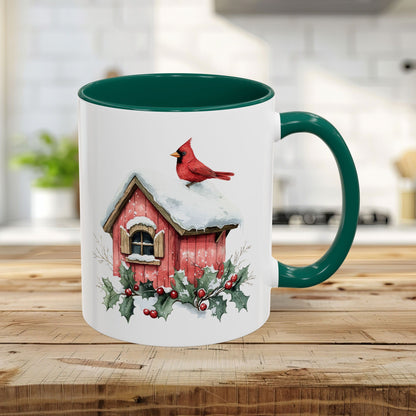 Snowy Christmas Cardinal Birdhouse Mug (11/15oz)