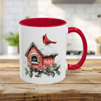 Snowy Christmas Cardinal Birdhouse Mug (11/15oz)