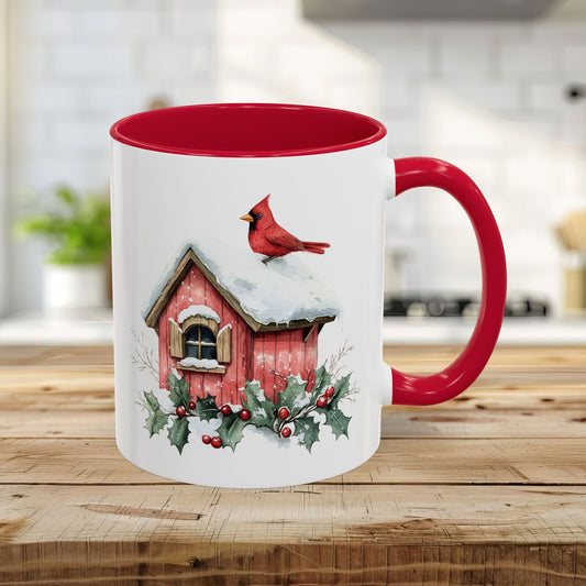 Snowy Christmas Cardinal Birdhouse Mug (11/15oz)