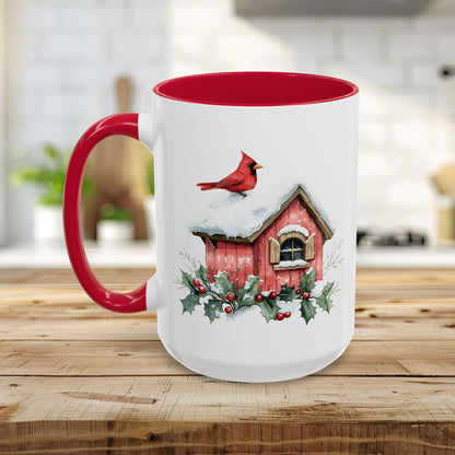 Snowy Christmas Cardinal Birdhouse Mug (11/15oz)