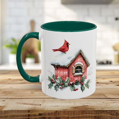 Snowy Christmas Cardinal Birdhouse Mug (11/15oz)