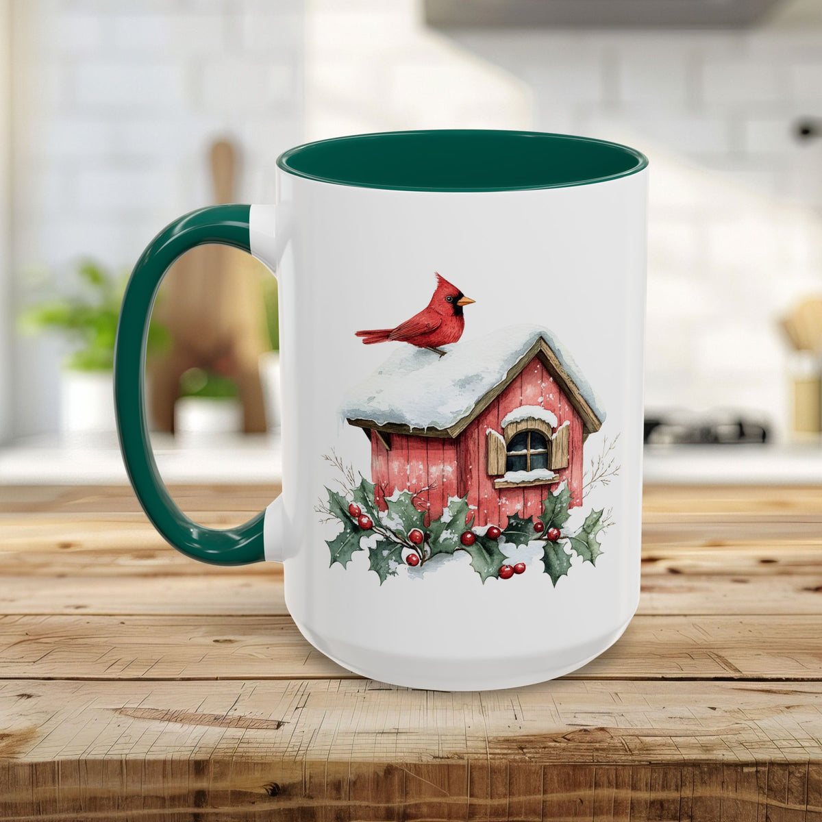 Snowy Christmas Cardinal Birdhouse Mug (11/15oz)