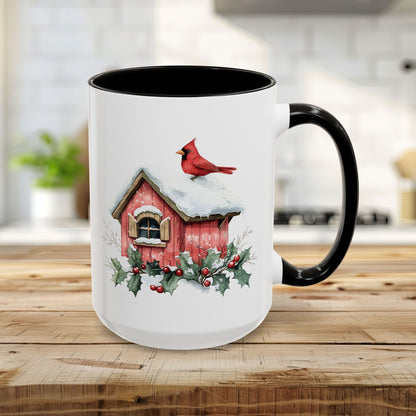 Snowy Christmas Cardinal Birdhouse Mug (11/15oz)