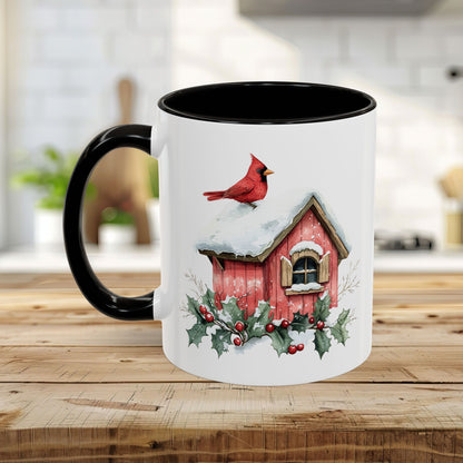 Snowy Christmas Cardinal Birdhouse Mug (11/15oz)