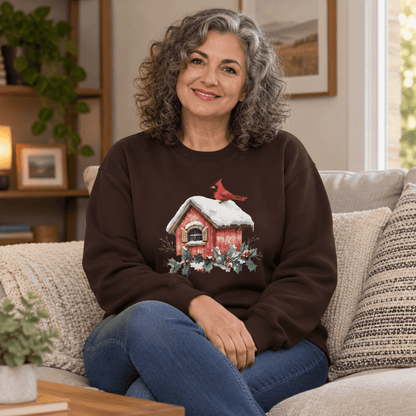 Snowy Christmas Cardinal Birdhouse Sweatshirt