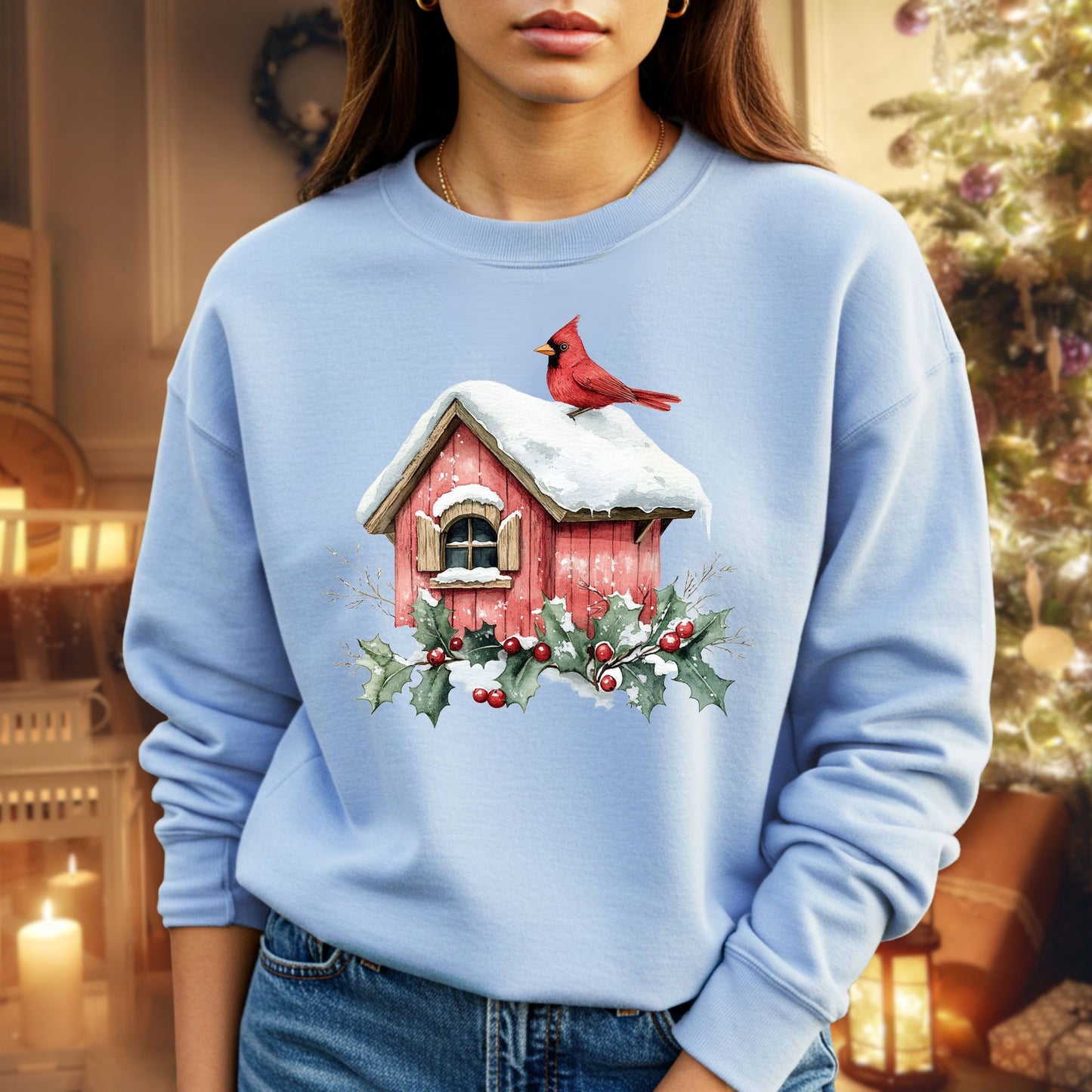 Snowy Christmas Cardinal Sweatshirt