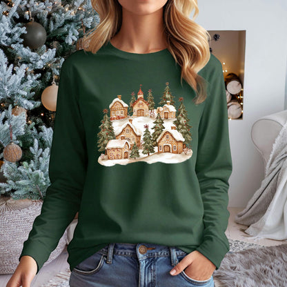 Snowy Gingerbread Village Long Sleeve Tee