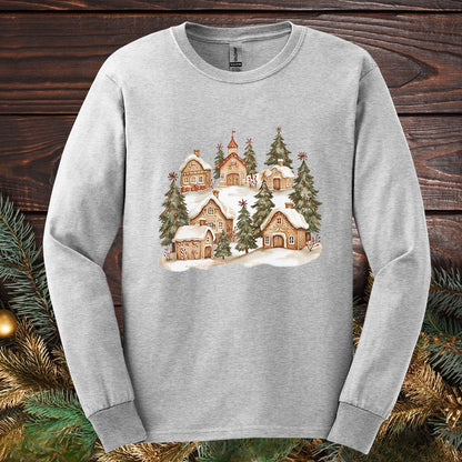 Snowy Gingerbread Village Long Sleeve Tee
