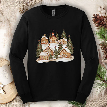 Snowy Gingerbread Village Long Sleeve Tee
