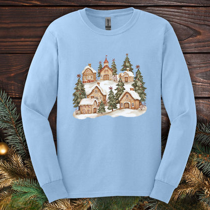 Snowy Gingerbread Village Long Sleeve Tee
