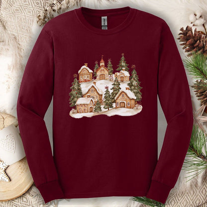 Snowy Gingerbread Village Long Sleeve Tee