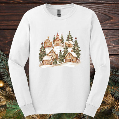 Snowy Gingerbread Village Long Sleeve Tee