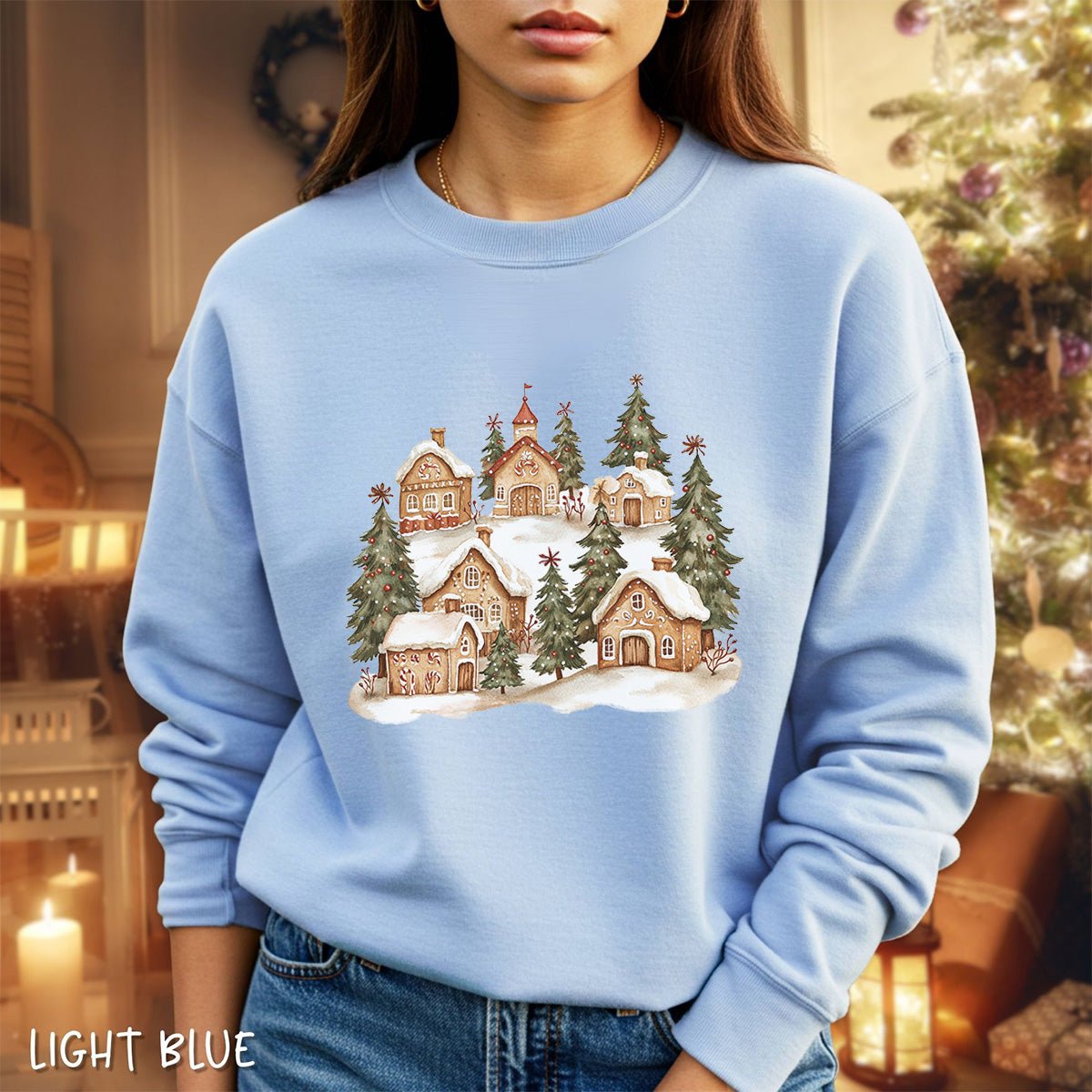 Snowy Holiday Gingerbread Village Sweatshirt