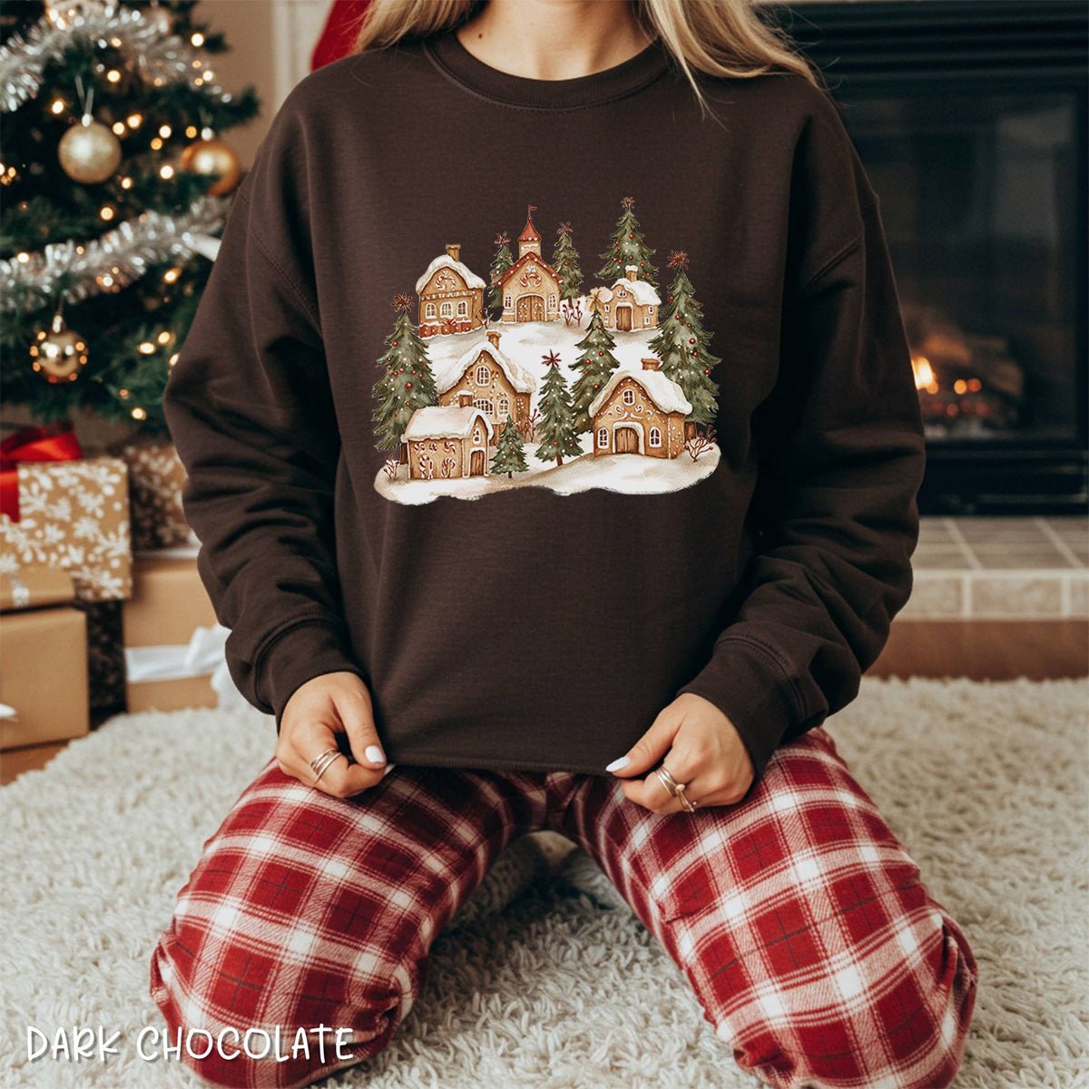 Snowy Holiday Gingerbread Village Sweatshirt
