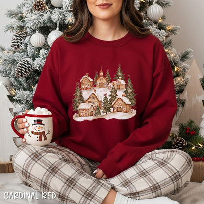 Snowy Holiday Gingerbread Village Sweatshirt