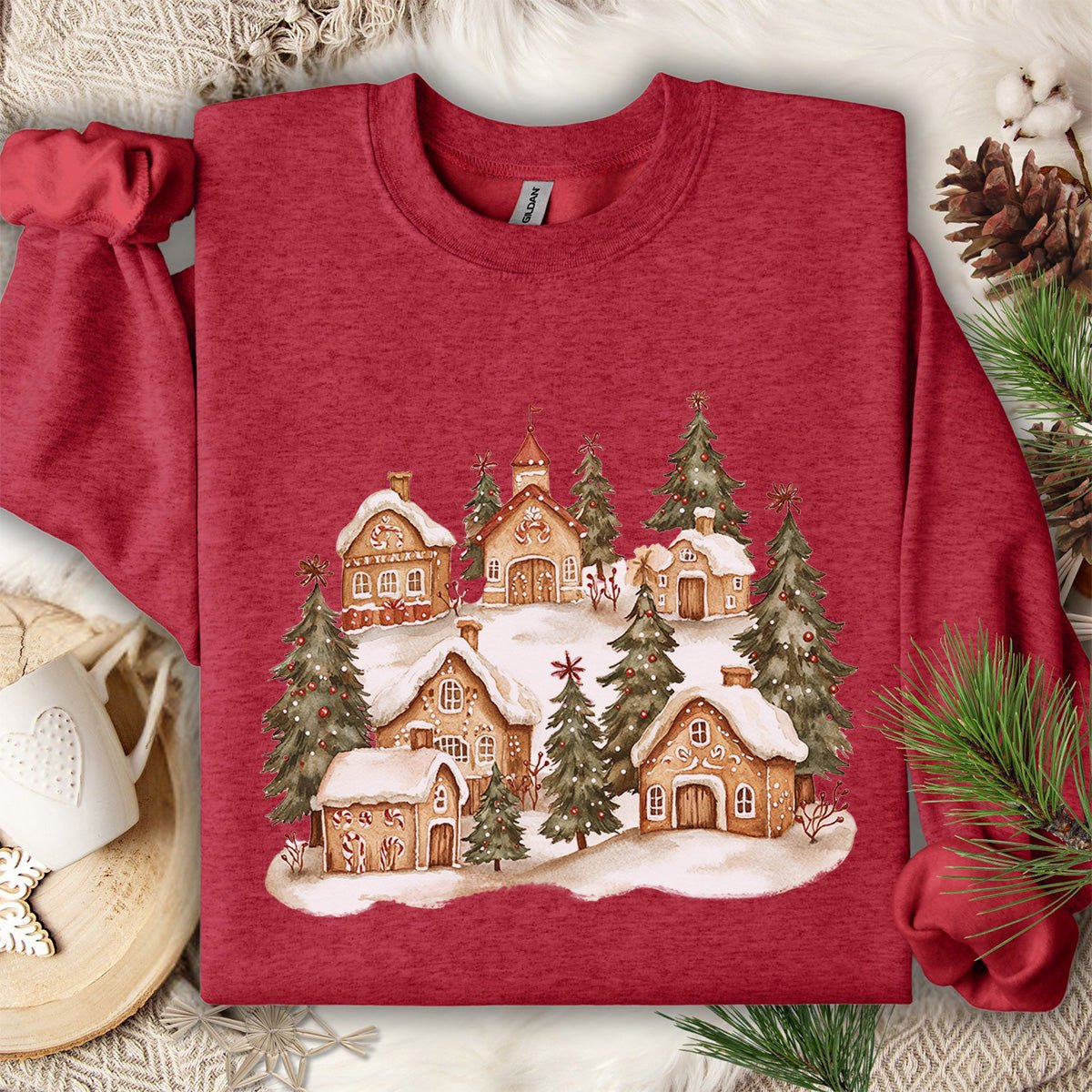 Snowy Holiday Gingerbread Village Sweatshirt