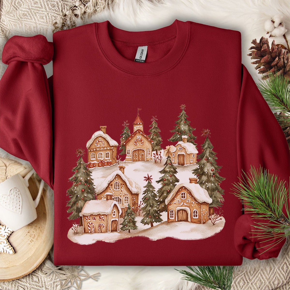 Snowy Holiday Gingerbread Village Sweatshirt