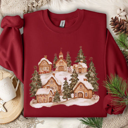 Snowy Holiday Gingerbread Village Sweatshirt