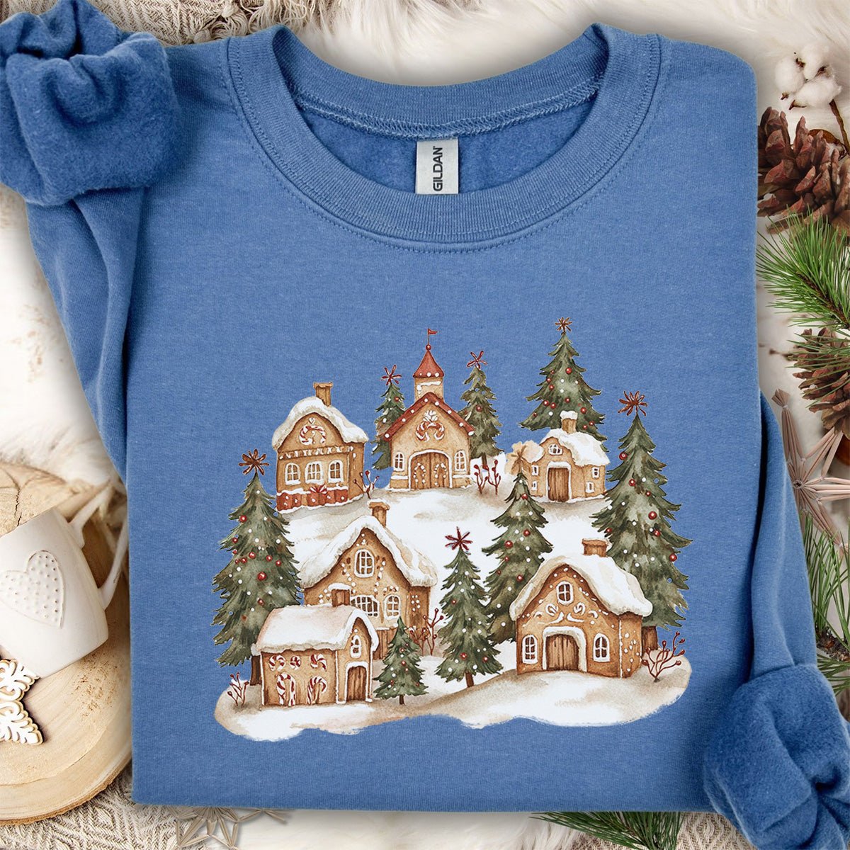 Snowy Holiday Gingerbread Village Sweatshirt