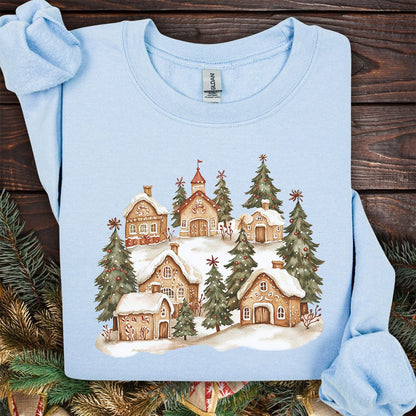 Snowy Holiday Gingerbread Village Sweatshirt