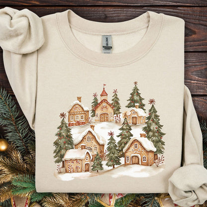 Snowy Holiday Gingerbread Village Sweatshirt