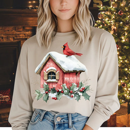 Snowy Red Cardinal Long Sleeve Tee