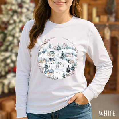 Snowy Winter Village Long Sleeve Tee
