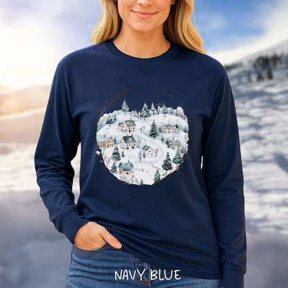 Snowy Winter Village Long Sleeve Tee
