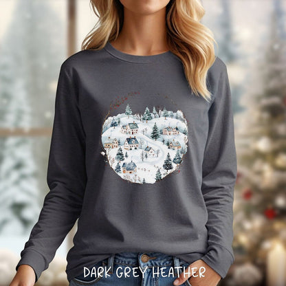 Snowy Winter Village Long Sleeve Tee