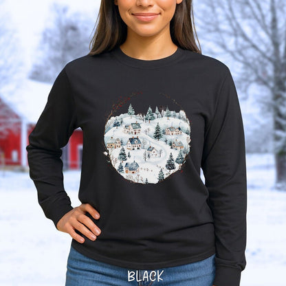 Snowy Winter Village Long Sleeve Tee