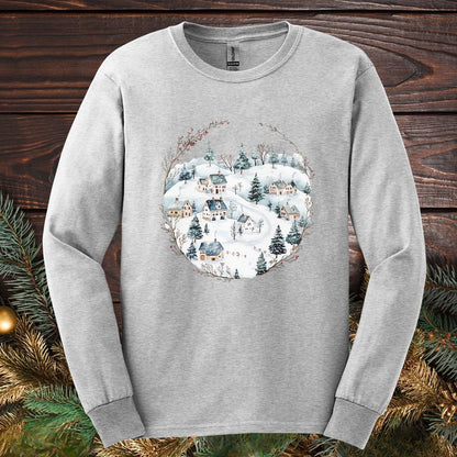 Snowy Winter Village Long Sleeve Tee