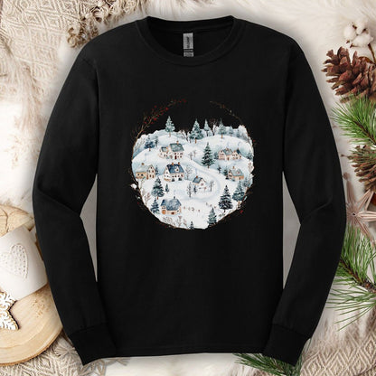 Snowy Winter Village Long Sleeve Tee