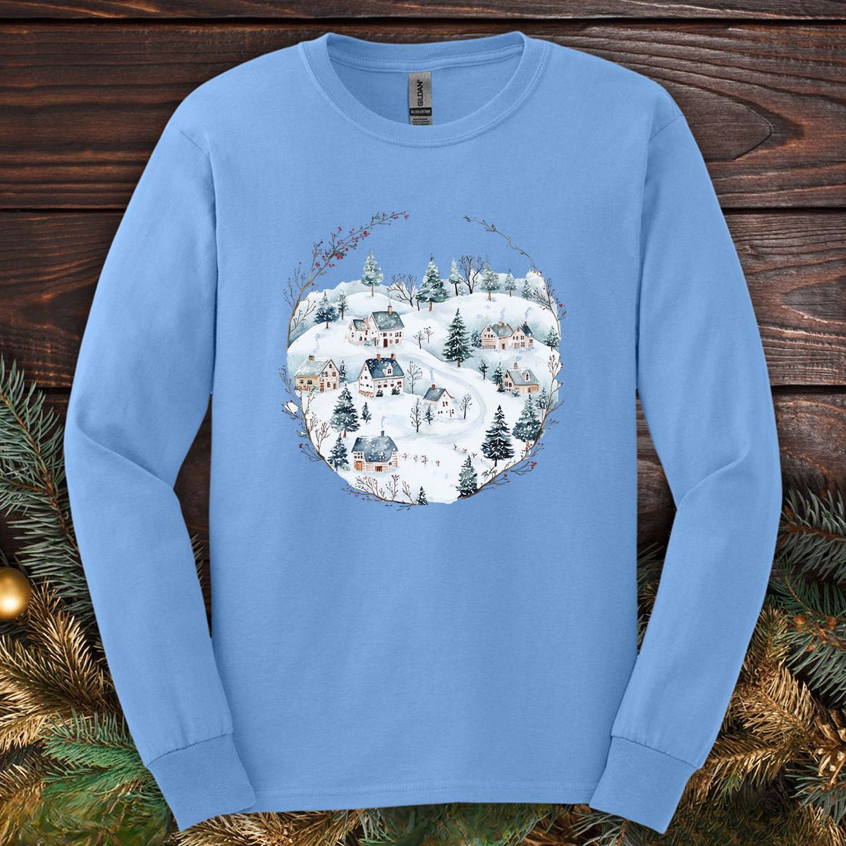 Snowy Winter Village Long Sleeve Tee