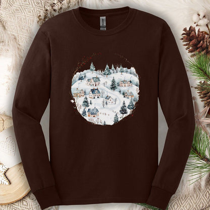 Snowy Winter Village Long Sleeve Tee