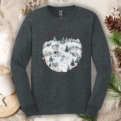 Snowy Winter Village Long Sleeve Tee