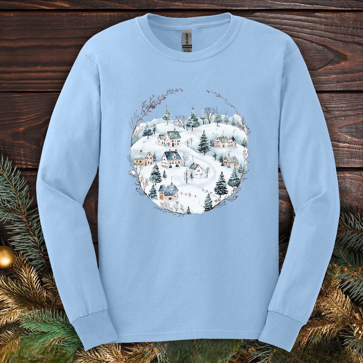 Snowy Winter Village Long Sleeve Tee