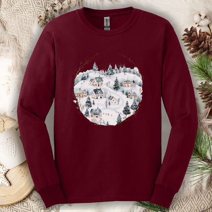 Snowy Winter Village Long Sleeve Tee