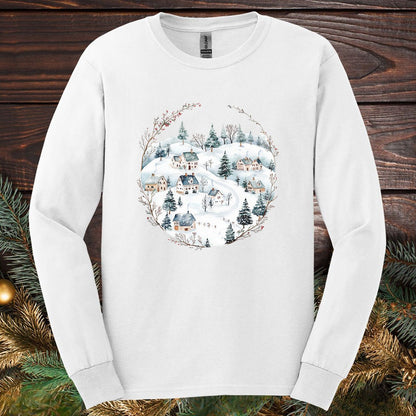 Snowy Winter Village Long Sleeve Tee